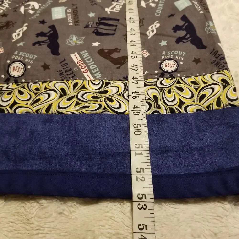 Boy Scouts of America (BSA) Blanket Throw Blue Gray Yellow Handmade Cotton